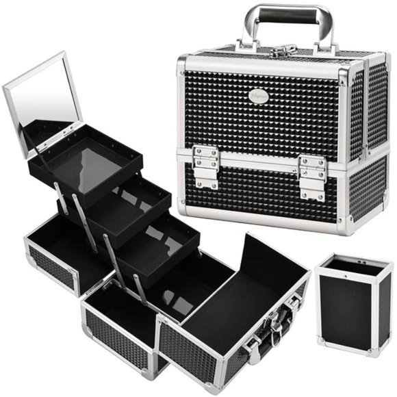 Makeup Box Organizer Large Makeup Case with Mirror 3-Tray Carrying Make-up Case - Picture 1 of 7